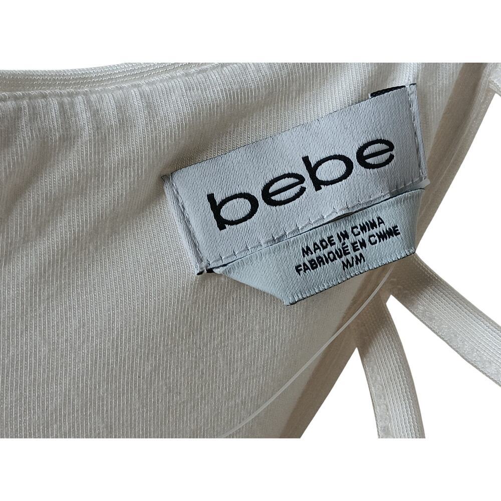 New Bebe White Bodycon Dress Size M $Deep V Criss Cross Back Party - Picture 10 of 12